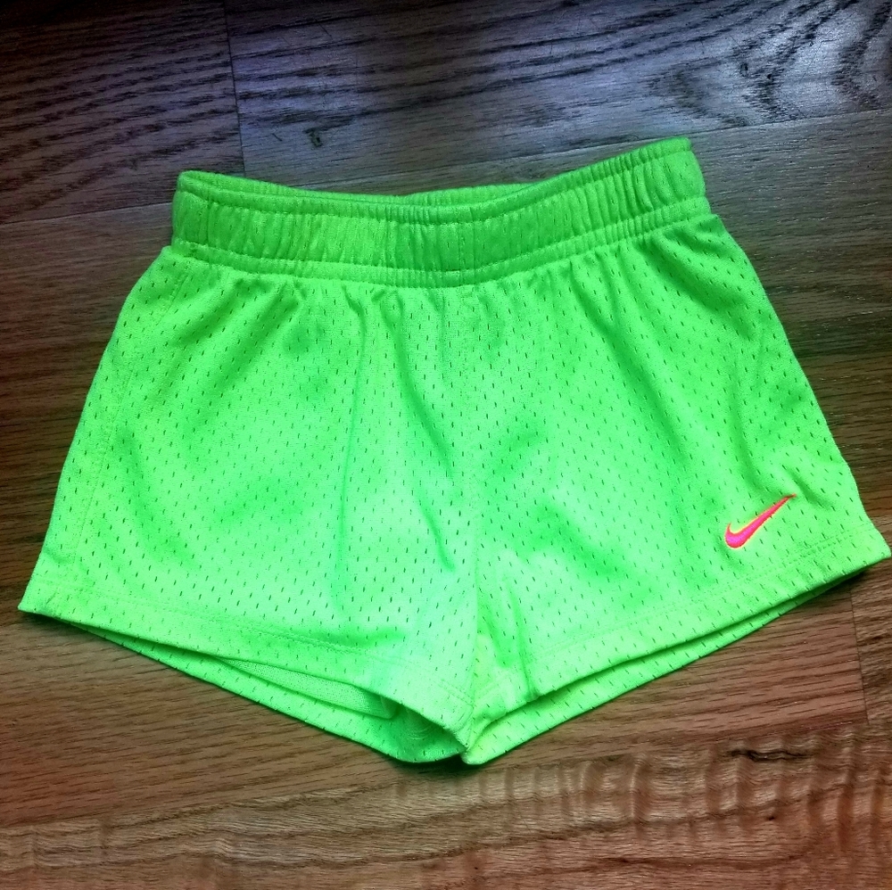 NIKE shorts. Neon Yellow with Hot Pink check. Girls size 4t.